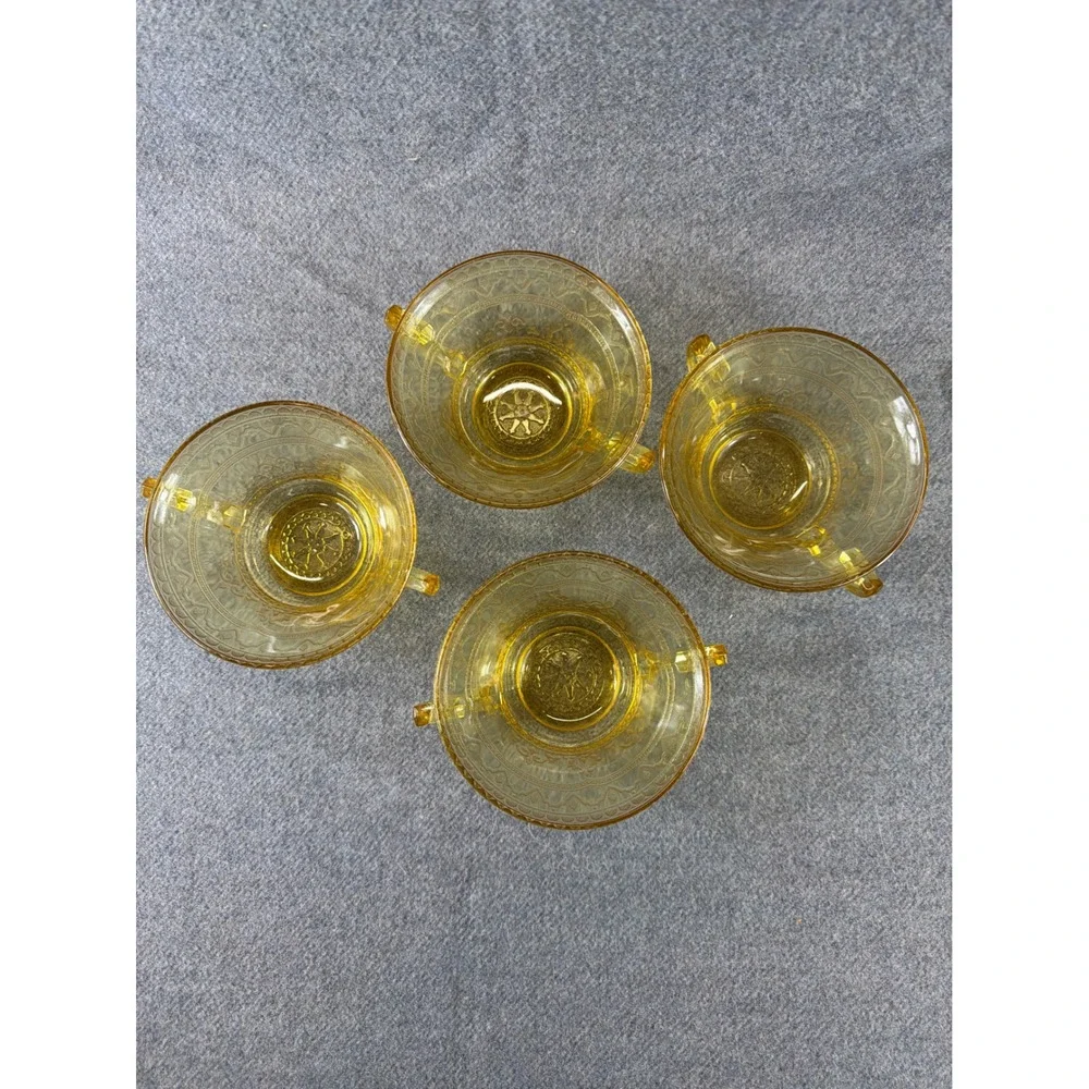 Federal Glass Patrician Spoke Bouillon Cups Set 4 Amber Depression Glass Vintage